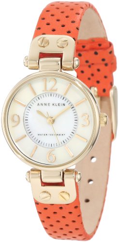 Anne Klein Women's 10/9888MPOR Gold-Tone Orange Leather Strap Watch