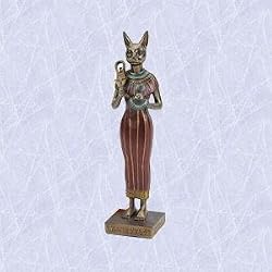 Egyptian Goddess Bastet statue Lion head Aegi sculpture Aegis ceremonial sistrum
