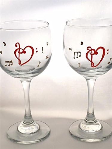 Hand Painted Music Clef Symbols Heart with Genuine Gold Gilding Accents (set of 2-13 oz)