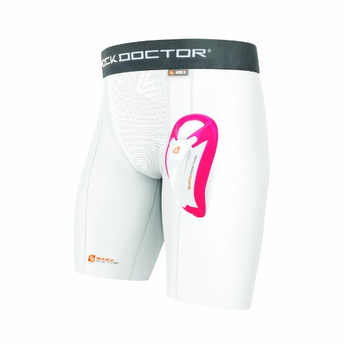 Shock Doctor Boy's Double Compression Short with BioFlex Cup (Small, White)