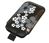 iTALKonline BLACK WHITE FLOWER Quality Slip Pouch Protective Case Cover wit ....