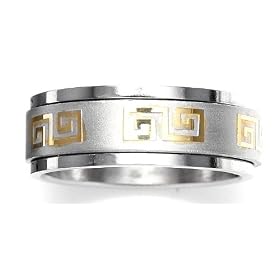 STAINLESS STEEL MENS 2 TONE GOLD PLATED SPINNING RING