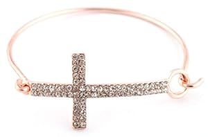 Rose Gold Iced Out Cross Bangle Bracelet