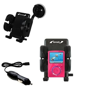 Sandisk Sansa Fuze Flexible Auto Windshield Holder with Car Charger - Uses Gomadic TipExchange