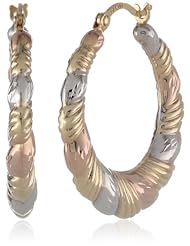 14k Tri-Color Gold Round Hoop Earrings