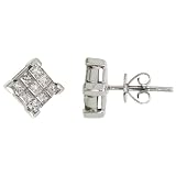 14k White Gold Fancy Square Diamond Earrings, w/ 1.00 Carat Invisible-Set Diamonds, 1/4 in. (7mm)
