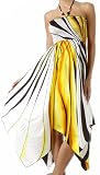Swirl Design Satin Feel Beaded Halter Smocked Bodice Handkerchief Hem Dress (2 Colours)