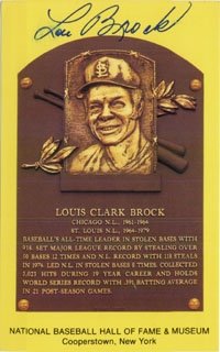 Brock, Lou Autographed/Hand Signed Hall of Fame Plaque Post Card (Smudge)