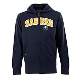 Antigua Men's NHL Buffalo Sabres Signature Hood Applique Long Sleeve Full-Zip Fleece, Navy, X-Large