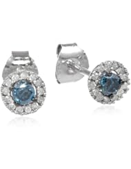 Sterling Silver Blue and White Diamond Earrings, (.33 cttw, GH Color, I2-I3 Clarity)