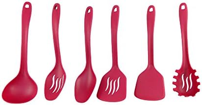 Kitchen Utensil Set 6 Piece Heat Resistant Nylon - Includes Soup Ladle, Flat and Slotted Turners, Solid and Slotted Spoon and Spaghetti Server (Marsala Red/Wine)