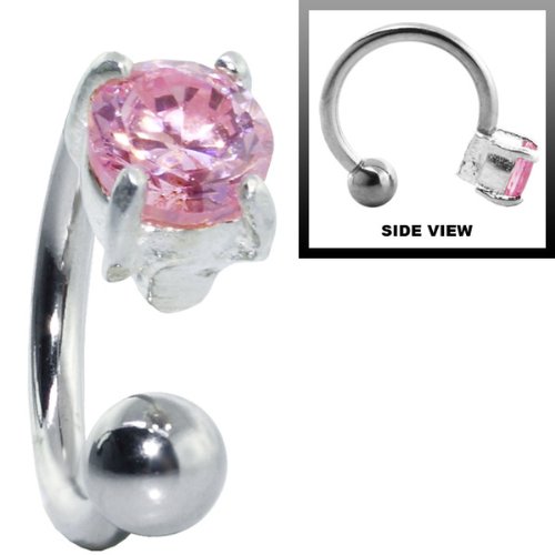 Pink CZ - 925 Sterling Silver Circular Barbell - 16 Gauge