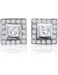 14k White Gold Round and Princess Cut Diamond Stud Earrings (GH, I1-I2, 0.65 carat)