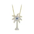 14K Yellow Gold 1/5 ct. Diamond and Blue Center Diamond Palm Tree Pendant with Chain