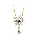 14K Yellow Gold 1/5 ct. Diamond and Center Blue Diamond Palm Tree Pendant with Chain