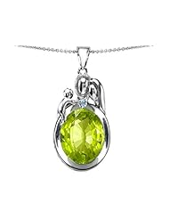 Original Star K (tm) Loving Mother And Father With Child Pendant With Oval 11x9mm Simulated Peridot in .925 Sterling Silver