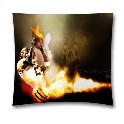 Attractive Pillow Case,NFL Detroit Lions Calvin Johnson Pattern Decorative Pillow Cover - Cotton Linen Square Throw Pillow Case - Size:18X18 inch/(45cm x 45cm)
