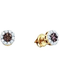 14K Yellow Gold 0.50CT Brown Diamond Flower Earring