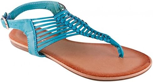 Nichole Simpson Women's Leather Strappy T-Strap Sling Back Flat Gladiator Sandal
