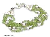 Pearl and peridot bracelet, 'Lime Streamers' 0.9 W 8.7 L