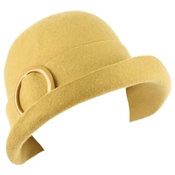 100% Wool Winter Structured Upturn Brim Cloche Bucket Bell Belt Church Hat Camel