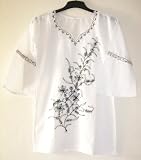 White Top , Blouse with Black Embroidery & Bell Sleeves