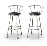 Polished Chrome Bar Stool with Black Seat (Pair)
