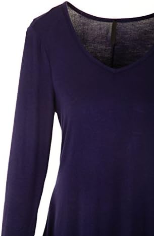 Women's Long Sleeve Asymmetrical Tunic Flared Dress Shirts (Navy,Medium)