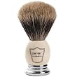 100% Best Badger Bristle Shaving Brush -- White & Chrome Handle with Free Stand From Parker Safety Razor