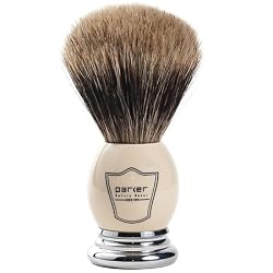 100% Best Badger Bristle Shaving Brush -- White & Chrome Handle with Free Stand From Parker Safety Razor