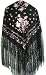 Beautiful Silk Piano Shawl Black with Pink Flamenco Floral Embroidery & Fringe