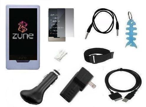 9 Items Accessory Combo Kit for Microsoft Zune HD 16GB / 32GB Series: Includes Clear/White Silicone Skin Case Cover, LCD Screen Protector, Armband, Belt Clip, USB Home / Travel Charger, USB Car Charger, USB 2in1 Data Sync Cable, 3.5mm Auxillary Cable and 
