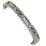 Mother of Pearl & Silver Tone Etched Metal Stretch Bracelet