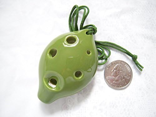 Great Deal! Soprano C + Soprano G Key 6 Holes Green Glaze Ceramic Ocarina - Great Gift, Easy to Carry and Learn. Linn's Arts!