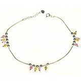 Ankle Bracelet Pair Silver Gemstone 10.50 inches