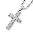 Brushed Stainless Steel and Diamond Cross Necklace on 22 Inch Bead Chain