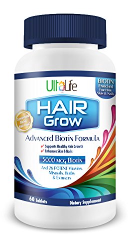 UltaLife Hair Grow -- #1 Best Vitamins for Hair Growth with Biotin 5000 mcg -- Advanced Biotin Hair Loss Product Works For Women And Men -- Plus 26 Potent Vitamins, Minerals & Herbs Essential For Healthy Hair, Skin and Nails -- All Natural Supplement