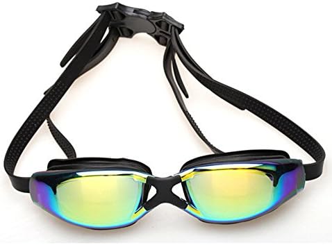 Yeager Adult`s Curved Polycarbonate Black Lens Adjustable Strap Swimming Goggle Anti-fog UV Protection