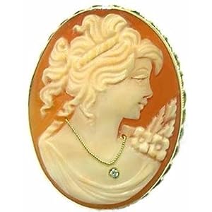 Reflection of Youth, Cameo Pin Pendant 14k Gold Canelian Conch Shell Italian... by