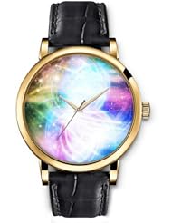 SPRAWL Aanalog Fashion Series Gold Ladies Watches of Genuine Black Leather Strap,Unique Wrist Watch for Women Girls Designed with Colorful wind