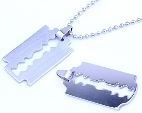 Moccasinton Jewelry Mens Womens Stainless Steel Polished Razor Blade Brushed Pendant Necklace