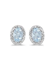 14K White Gold Oval Aquamarine and Diamond Earrings (3/4ct TGW)