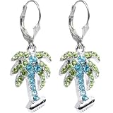 .925 Sterling Silver Aqua Preciosa Crystal Palm Tree Earrings