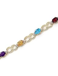 10kt Yellow Gold Oval Multi Color and Diamond Bracelet