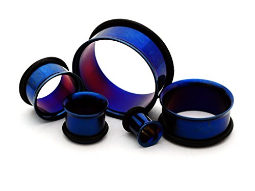 Blue Steel Single Flare Tunnels - 2g - 6mm - Sold As a Pair