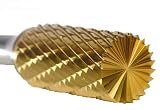 Champion Cutting Tool SB1 TiN Coated Double Cut Bur, Cylinder End Cut Solid Carbide, 1/4-Inch Cutter Diameter 5/8-Inch Length of Cut