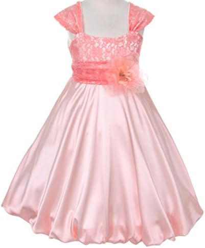 Little Girls' Flower Girls Dress Charmeuse Satin Lace Dress Bubble Hem line Peach Size 6