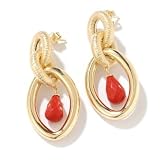 14K Gold Red Coral or Turquoise Chunky Link Earrings