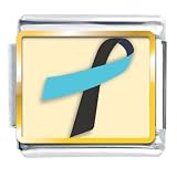 Black And Blue Ribbon Awareness Italian Charms Bracelet Link