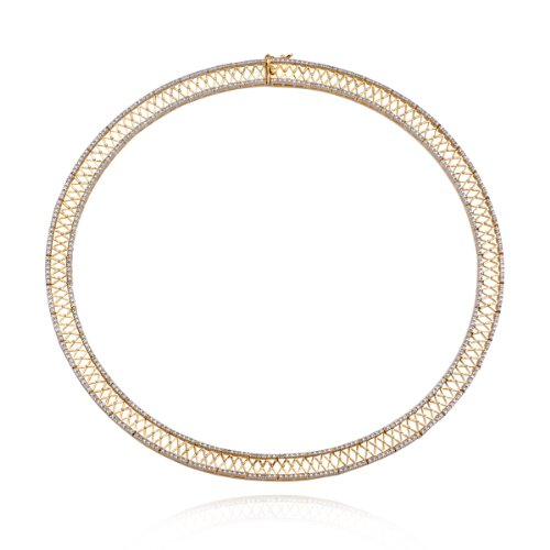 18k Yellow Gold Plated Sterling Silver Genuine Diamond Accent Filigree with Edge Necklace, 17